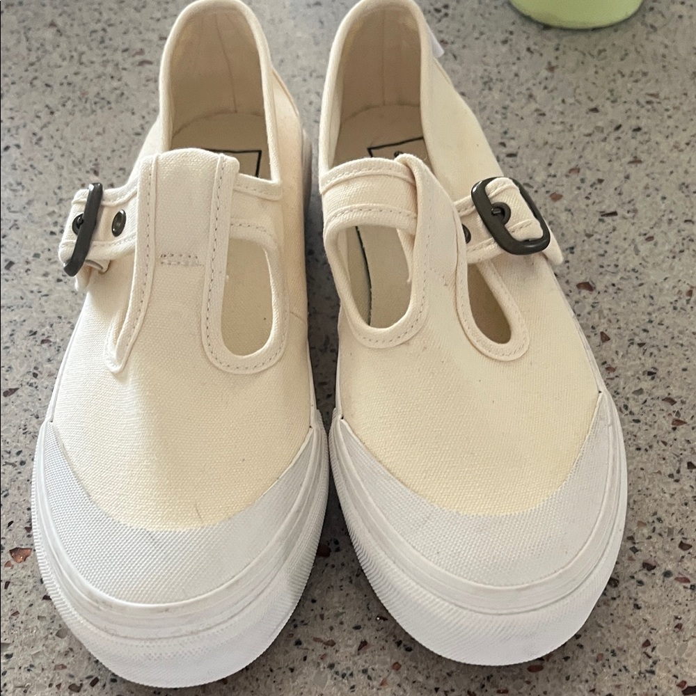 Vans Cream Canvas Buckle Athletic Shoes